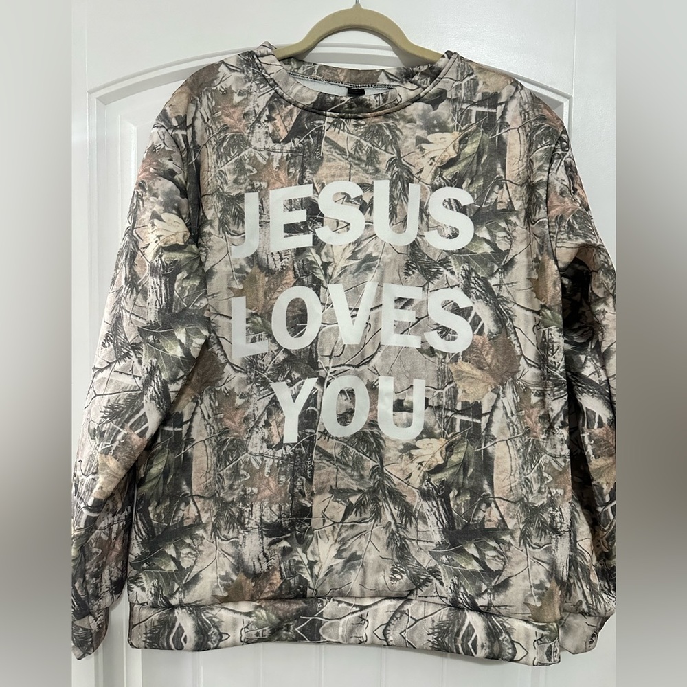 Camo Women’s Sweatshirt - Jesus Loves You